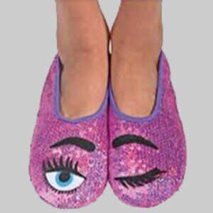 Eye Candy Bling Snoozies Sequin Slipper Socks w/ Non-Skid Grips & Sherpa Lining
